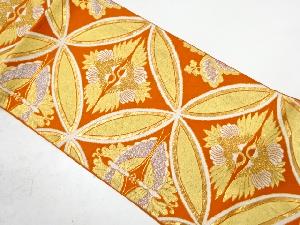 アンティーク　七宝に向かい鶴・蝶模様織り出し袋帯(材料)